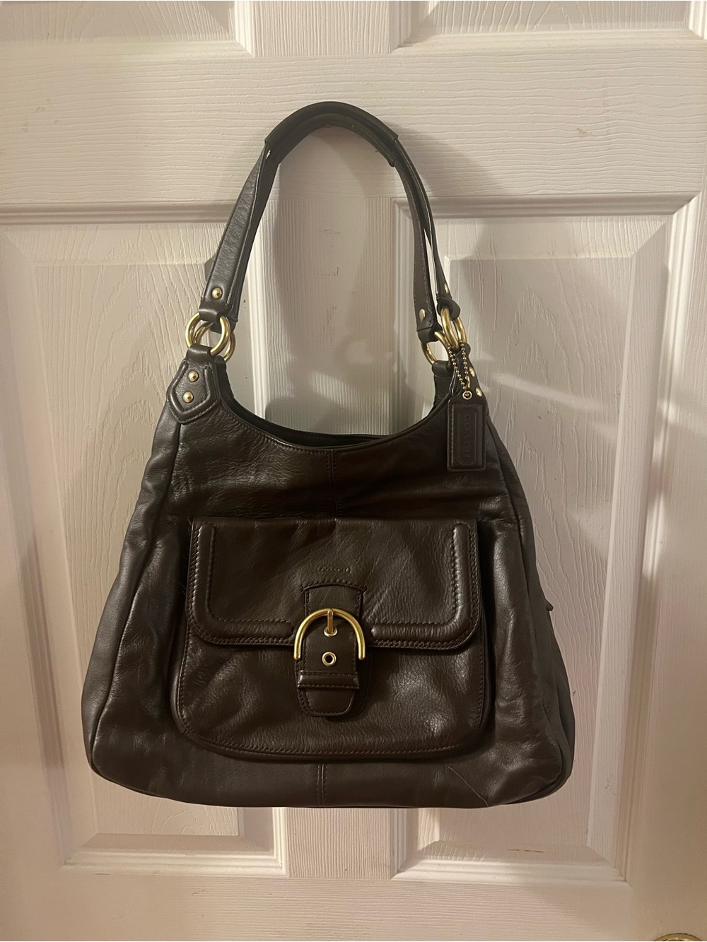Coach Campbell Soho Dark Brown Leather Buckle Hobo Bag F24686